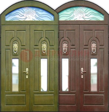 Стальная арочная дверь со стеклом ДА-17 для монолитного дома в Мурманске