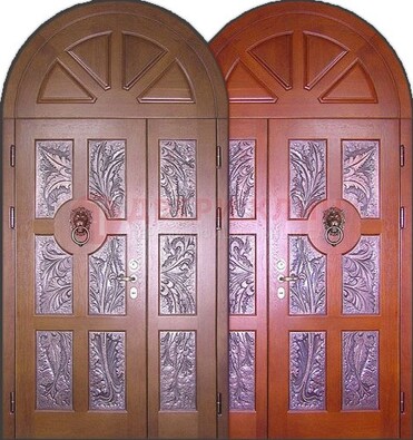 Металлическая арочная дверь со стеклом ДА-28 в коттедж в Мурманске