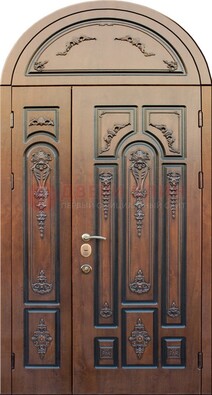 Арочная железная дверь с виноритом и узором ДА-36 в Костроме