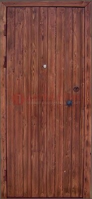 Коричневая железная дверь с евровагонкой ДЕ-18 в Гатчине