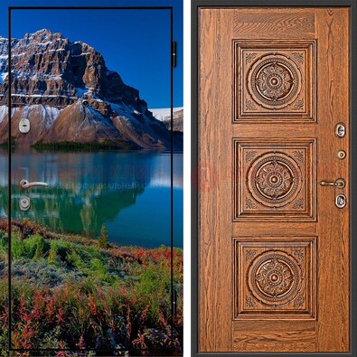 Входная дверь с фотопечатью озера и гор ДФ-6 в Сочи