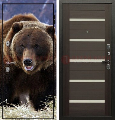 Железная дверь с фотопечатью медведя ДФ-7 в Гатчине