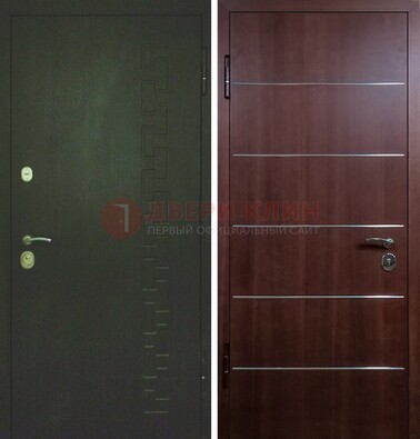 Темная металлическая дверь с МДФ ламинат с молдингами внутри ДМ-16 в Гатчине