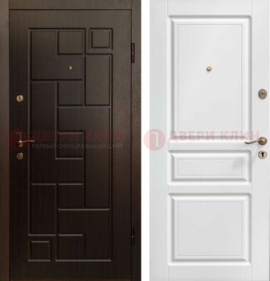 Входная дверь Коричневая металлическая филенчатая с белой МДФ внутри ДМ-241 в Кингисеппе