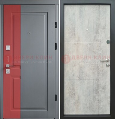 Серая с красной полосой металлическая дверь МДФ ДМ-245 в Химках