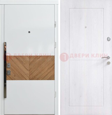 Железная белая дверь c МДФ с узором ДМ-265 в Гатчине
