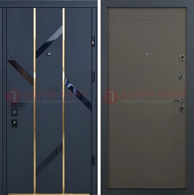 Темная металлическая дверь МДФ со стеклянными вставками ДМ-288 в Гатчине