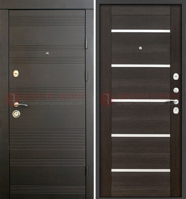 Черная металлическая входная дверь и внутри коричневый МДФ ДМ-301 в Гатчине