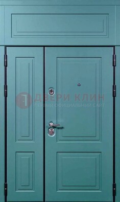 Синяя металлическая дверь с МДФ и верхней фрамугой ДМ-339 в Гатчине