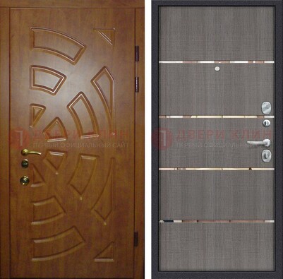 Коричневая железная дверь с МДФ и вставками ДМ-359 в Гатчине