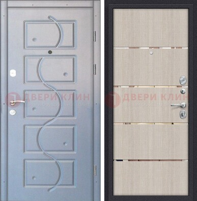 Серая железная дверь с МДФ и молдингами ДМ-392 в Иваново