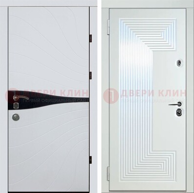 Белая железная дверь с МДФ в стиле хайтек ДМ-413 в Гатчине