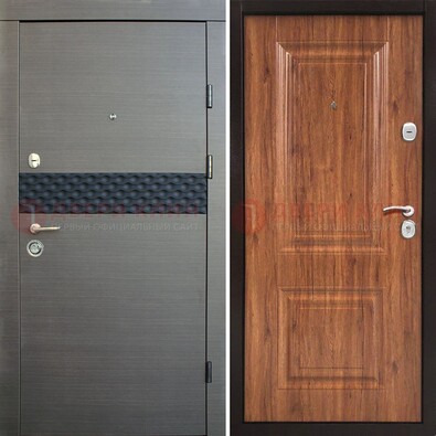 Темная стальная дверь МДФ с декоративной вставкой ДМ-440 в Шатуре