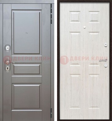 Светлая металлическая дверь с двумя МДФ панелями ДМ-458 в Дзержинском