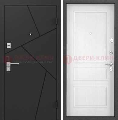 Черная металлическая дверь с белой МДФ внутри ДМ-465 в Раменском