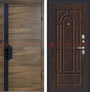 Коричневая железная дверь с МДФ панелями для квартиры ДМ-477 в Дедовске