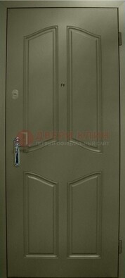 Зеленая стальная дверь с МДФ ДМ-49 в дом в Гатчине