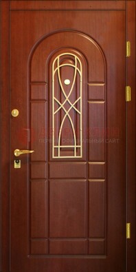 Коричневая входная дверь с массивом дуба с рисунком ДМД-33 в Гатчине