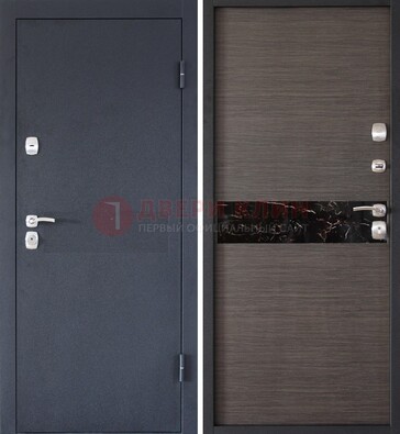 Черная железная дверь с порошковым напылением МДФ внутри ДП-114 в Лыткарино