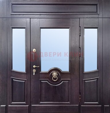 Филенчатая металлическая дверь с панелью МДФ и стеклом ДПР-102 в Гатчине