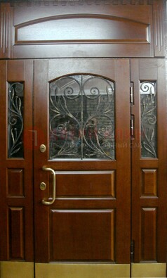 Стальная парадная дверь со вставками из стекла и ковки ДПР-30 в коттедж в Гатчине