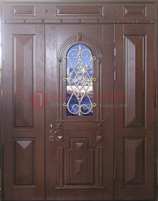 Стальная парадная дверь со стеклом и ковкой ДПР-4 для коттеджа в Гатчине