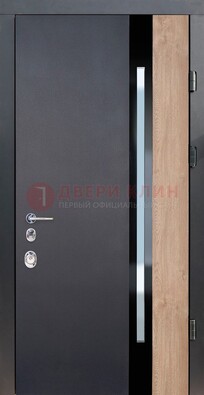 Черная металлическая дверь МДФ со стеклом ДС-14 в Гатчине
