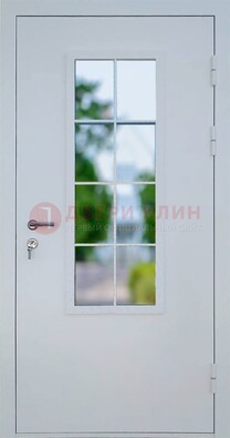 Белая железная дверь порошок со стеклом ДС-31 в Гатчине