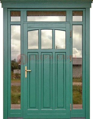 Зеленая металлическая дверь МДФ со стеклом ДС-43 в Гатчине