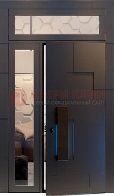 Чёрная двухстворчатая металлическая дверь со стеклом ДС-64 в Гатчине