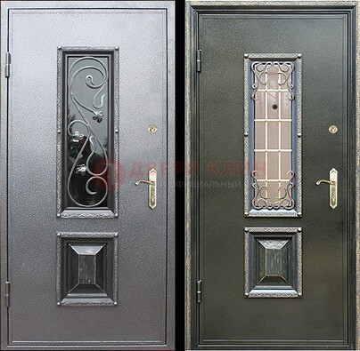 Звукоизоляционная металлическая дверь со стеклом и ковкой ДСК-12 в Дмитрове