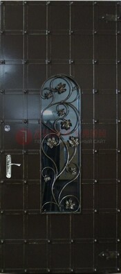 Высокая железная дверь со стеклом и ковкой ДСК-15 в Брянске