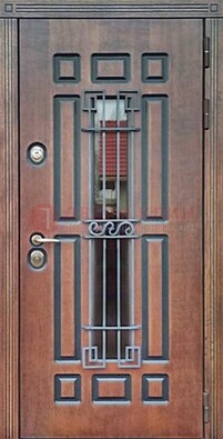 Входная железная дверь винорит со стеклом и ковкой ДСК-183 в Гатчине