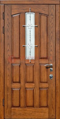 Стальная дверь со стеклом и ковкой для частного дома ДСК-192 в Гатчине