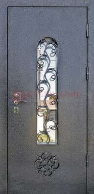 Темная стальная дверь Порошок со стеклом и ковкой ДСК-217 в Гатчине