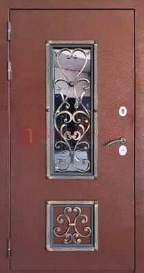Уличная дверь Порошок со стеклом и ковкой для дома ДСК-218 в Гатчине