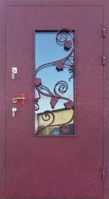 Железная дверь Порошок со стеклом и ковкой лозы ДСК-220 в Гатчине