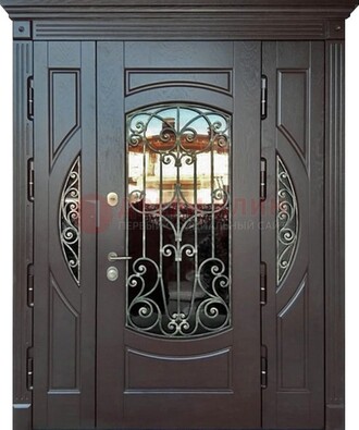 Полуторная железная дверь Винорит со стеклом и ковкой ДСК-231 в Гатчине