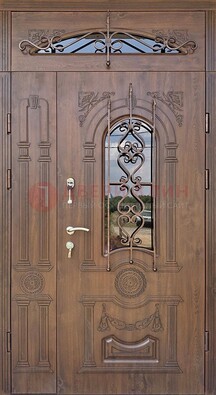 Распашная стальная дверь Винорит со стеклом и ковкой ДСК-232 в Гатчине