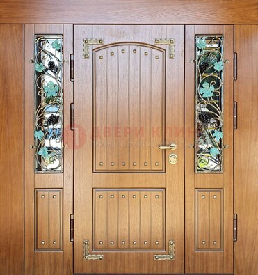 Железная дверь Винорит со стеклом и ковкой лозы ДСК-236 в Гатчине