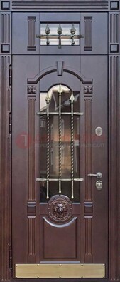 Металлическая дверь массив со стеклом и ковкой с фрамугой ДСК-249 в Гатчине