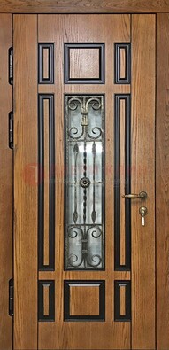 Двухцветная железная дверь Винорит со стеклом и ковкой ДСК-264 в Гатчине