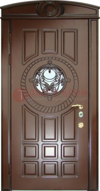 Шоколадная металлическая дверь Винорит со стеклом и ковкой ДСК-269 в Гатчине