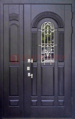 Входная дверь Винорит со стеклом и ковкой с узором ДСК-270 в Гатчине