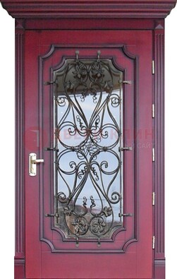 Красная стальная дверь Винорит со стеклом и ковкой ДСК-271 в Гатчине