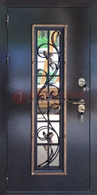 Железная дверь с порошковым напылением стеклом и ковкой ДСК-279 в Гатчине