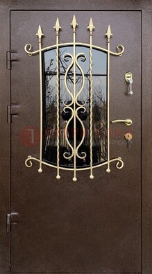 Стальная дверь Порошок со стеклом и ковкой для дома ДСК-280 в Гатчине
