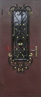 Простая металлическая дверь с Порошком стеклом и ковкой ДСК-281 в Гатчине