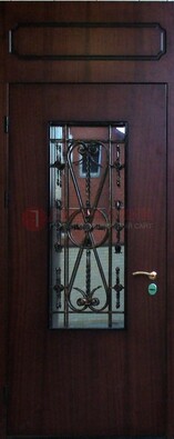 Высокая стальная дверь со стеклом и ковкой ДСК-32 в Гатчине