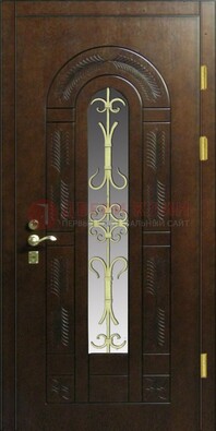 Дизайнерская металлическая дверь со стеклом и ковкой ДСК-50 в Гатчине